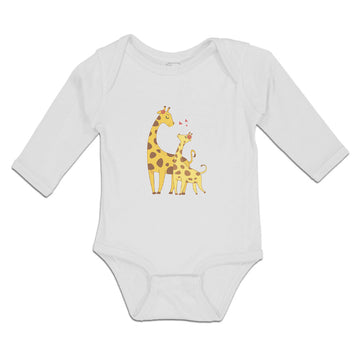 Long Sleeve Bodysuit Baby Giraffe's Love for Her Baby with Flowers on Their Ears
