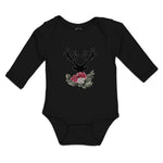 Long Sleeve Bodysuit Baby Abstract Flowers Silhouette Deer Head with Horns - Cute Rascals