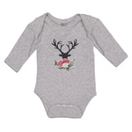 Long Sleeve Bodysuit Baby Abstract Flowers Silhouette Deer Head with Horns - Cute Rascals
