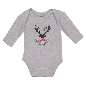 Long Sleeve Bodysuit Baby Abstract Flowers Silhouette Deer Head with Horns