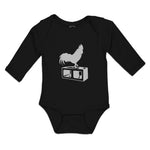 Long Sleeve Bodysuit Baby Black Silhouette of A Rooster Standing on 1 Leg Cotton - Cute Rascals