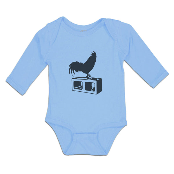 Long Sleeve Bodysuit Baby Black Silhouette of A Rooster Standing on 1 Leg Cotton - Cute Rascals