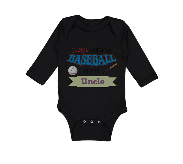 Long Sleeve Bodysuit Baby I Love Watching Baseball with My Uncle Baseball Cotton