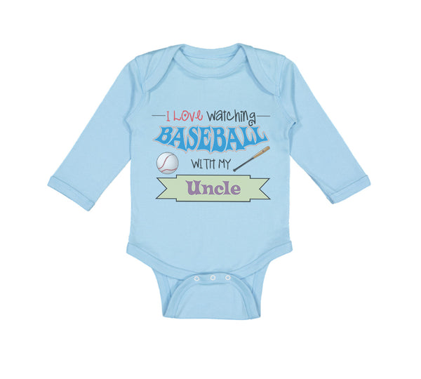 Long Sleeve Bodysuit Baby I Love Watching Baseball with My Uncle Baseball Cotton