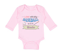 Long Sleeve Bodysuit Baby I Love Watching Baseball with My Uncle Baseball Cotton