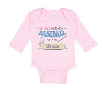 Long Sleeve Bodysuit Baby I Love Watching Baseball with My Uncle Baseball Cotton