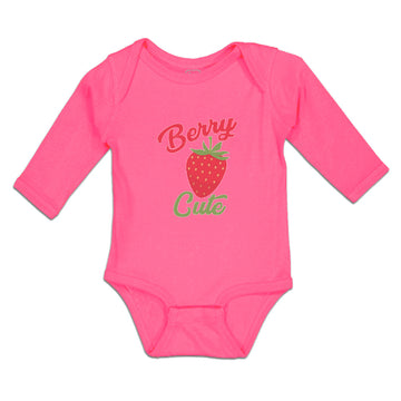 Long Sleeve Bodysuit Baby Cute Red Berry Strawberry with A Stem and Leaves