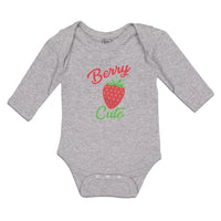 Long Sleeve Bodysuit Baby Cute Red Berry Strawberry with A Stem and Leaves - Cute Rascals