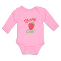 Long Sleeve Bodysuit Baby Cute Red Berry Strawberry with A Stem and Leaves
