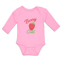 Long Sleeve Bodysuit Baby Cute Red Berry Strawberry with A Stem and Leaves - Cute Rascals