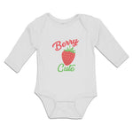 Long Sleeve Bodysuit Baby Cute Red Berry Strawberry with A Stem and Leaves - Cute Rascals