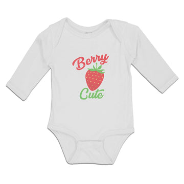Long Sleeve Bodysuit Baby Cute Red Berry Strawberry with A Stem and Leaves