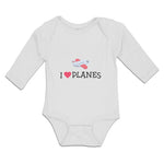 Long Sleeve Bodysuit Baby I Love Planes Which Is Flying in The Sky with Heart