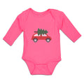 Long Sleeve Bodysuit Baby Red Car and Green Christmas Tree on Roof Cotton