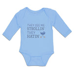 Long Sleeve Bodysuit Baby They See Me Strollin' They Hatin' Baby Carriage Cotton