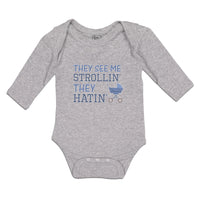Long Sleeve Bodysuit Baby They See Me Strollin' They Hatin' Baby Carriage Cotton