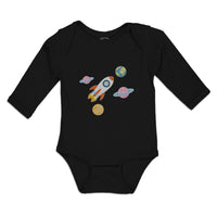 Long Sleeve Bodysuit Baby Astronaut, Planets and Spaceship in Space Cotton - Cute Rascals