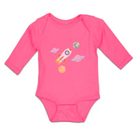 Long Sleeve Bodysuit Baby Astronaut, Planets and Spaceship in Space Cotton - Cute Rascals