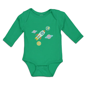 Long Sleeve Bodysuit Baby Astronaut, Planets and Spaceship in Space Cotton