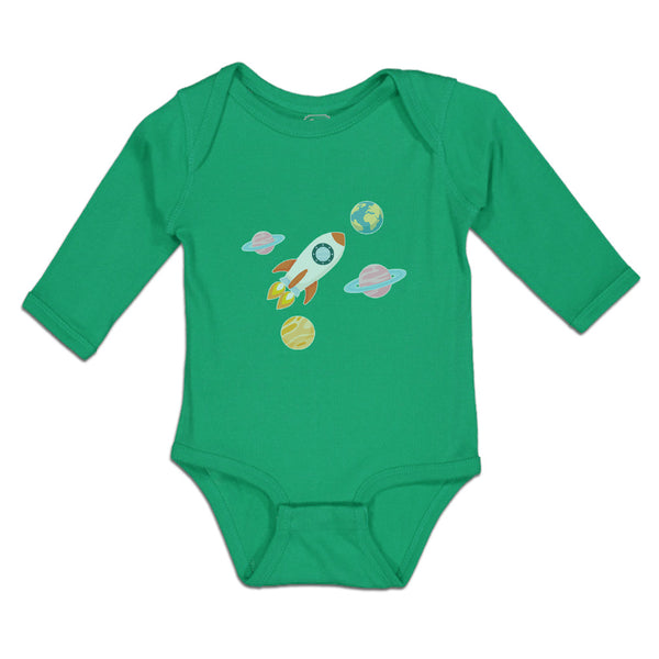 Long Sleeve Bodysuit Baby Astronaut, Planets and Spaceship in Space Cotton - Cute Rascals