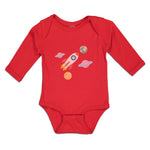 Long Sleeve Bodysuit Baby Astronaut, Planets and Spaceship in Space Cotton - Cute Rascals
