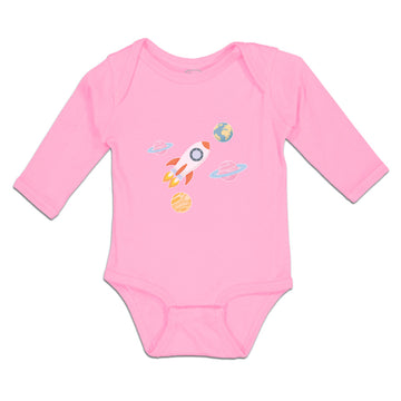 Long Sleeve Bodysuit Baby Astronaut, Planets and Spaceship in Space Cotton
