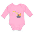 Long Sleeve Bodysuit Baby Construction Toy Truck Crane Vehicle Cotton