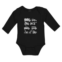 Long Sleeve Bodysuit Baby Eqipment Machines Work, Repair Vehicles Cotton - Cute Rascals