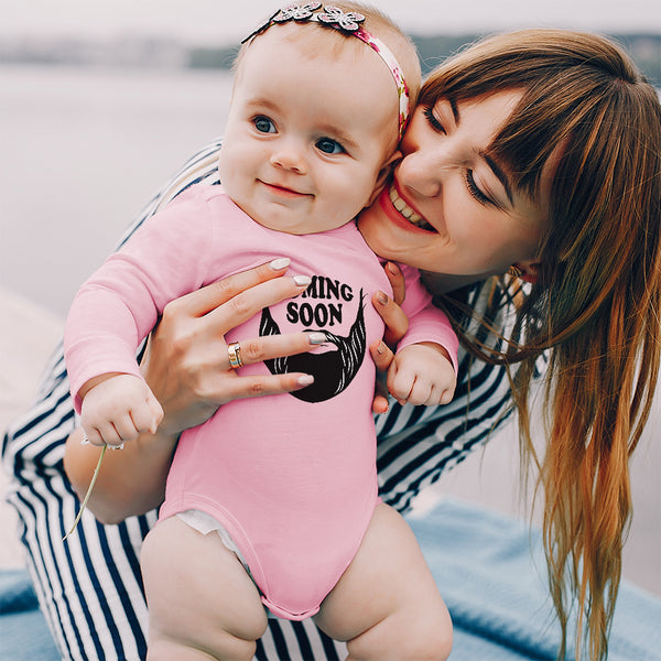 Long Sleeve Bodysuit Baby Coming Soon Hair and Beard, Hipster Character Cotton - Cute Rascals