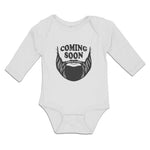 Long Sleeve Bodysuit Baby Coming Soon Hair and Beard, Hipster Character Cotton - Cute Rascals