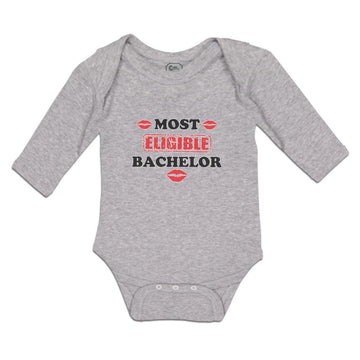 Long Sleeve Bodysuit Baby Most Eligible Bachelor with Lipstick Kiss Cotton