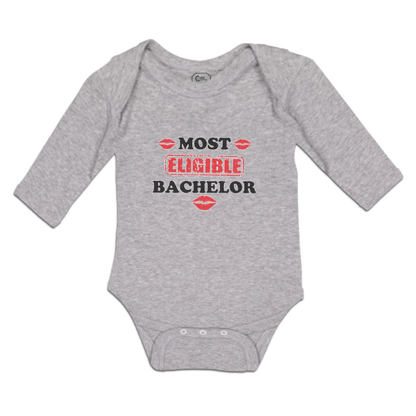 Long Sleeve Bodysuit Baby Most Eligible Bachelor with Lipstick Kiss Cotton
