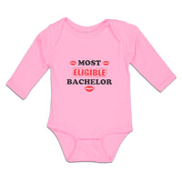 Long Sleeve Bodysuit Baby Most Eligible Bachelor with Lipstick Kiss Cotton