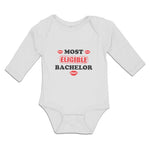 Long Sleeve Bodysuit Baby Most Eligible Bachelor with Lipstick Kiss Cotton