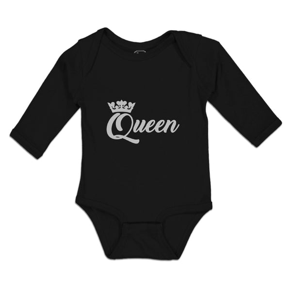 Long Sleeve Bodysuit Baby Calligraphy Queen Silhouette Crown Boy & Girl Clothes - Cute Rascals