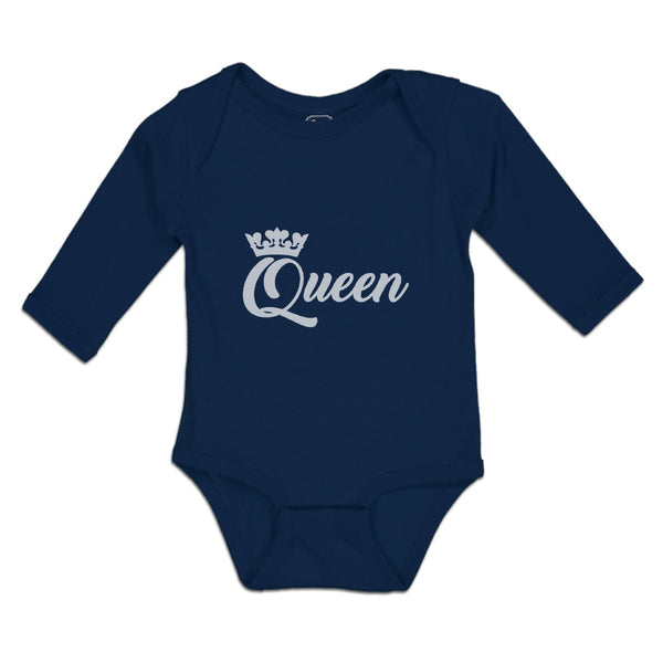 Long Sleeve Bodysuit Baby Calligraphy Queen Silhouette Crown Boy & Girl Clothes - Cute Rascals