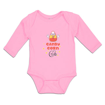 Long Sleeve Bodysuit Baby Candy Corn Cutie with Smiling Face and Stars Cotton