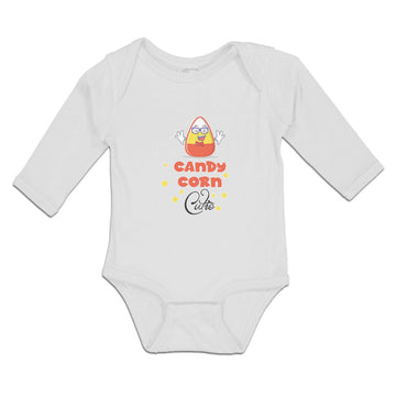 Long Sleeve Bodysuit Baby Candy Corn Cutie with Smiling Face and Stars Cotton