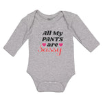 Long Sleeve Bodysuit Baby All My Pants Are Sassy with Pink Heart Symbol Cotton - Cute Rascals