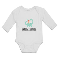 Believe A Girl Sitting on An Cute Baby Brontosaurus Dinosaur