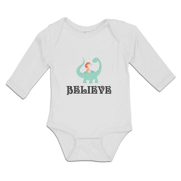 Long Sleeve Bodysuit Baby Sitting Cute Baby Brontosaurus Dinosaur Cotton