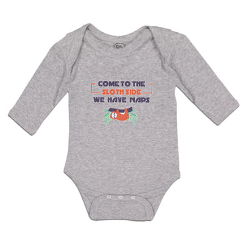 Long Sleeve Bodysuit Baby Come Sloth Side We Naps Pose Hanging Tree Cotton