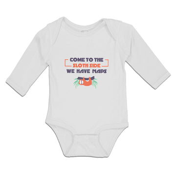 Long Sleeve Bodysuit Baby Come Sloth Side We Naps Pose Hanging Tree Cotton