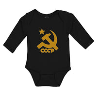 Long Sleeve Bodysuit Baby C.C.C.P Symbol Hammer Sickle and Yellow Star Cotton - Cute Rascals