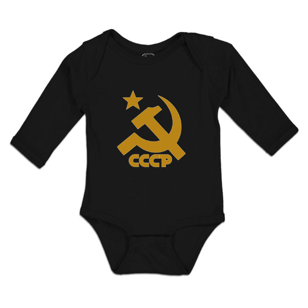 Long Sleeve Bodysuit Baby C.C.C.P Symbol Hammer Sickle and Yellow Star Cotton - Cute Rascals