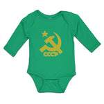 Long Sleeve Bodysuit Baby C.C.C.P Symbol Hammer Sickle and Yellow Star Cotton - Cute Rascals
