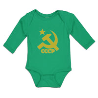 Long Sleeve Bodysuit Baby C.C.C.P Symbol Hammer Sickle and Yellow Star Cotton - Cute Rascals