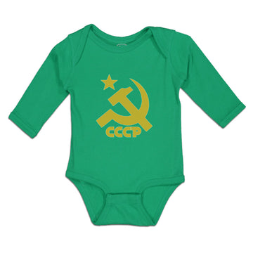Long Sleeve Bodysuit Baby C.C.C.P Symbol Hammer Sickle and Yellow Star Cotton