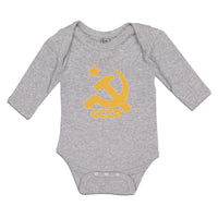 Long Sleeve Bodysuit Baby C.C.C.P Symbol Hammer Sickle and Yellow Star Cotton - Cute Rascals