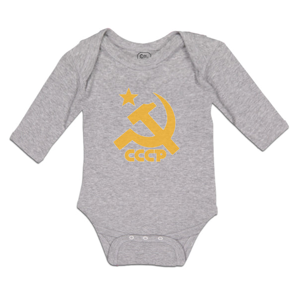 Long Sleeve Bodysuit Baby C.C.C.P Symbol Hammer Sickle and Yellow Star Cotton - Cute Rascals